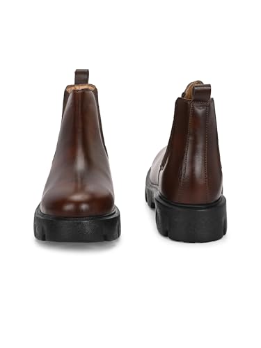 Image of HiREL'S Premium PU Chelsea Boots for Men, Black, Chunky Lug Sole, Arch Support, Slip-Resistance, Height Increasing
