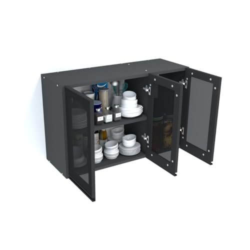 Image of SPECIALITY PANELS Multipurpose Cabinet with Modern Elegance Tinted Glass Wall Cabinet, Space Organizer for Office /Kitchen in (Dark Grey, 3 Glass Shutter)