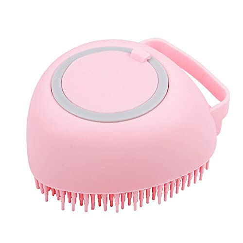2 in 1 Pet Grooming Brush Bath Massage Brush, Shampoo Dispenser for Pet Grooming, Pet Scrubber Bathing Brush for Removes Loose Hair(Pink)