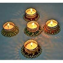 NooElec Seeds India 5 Pieces Tealight Candle Holders with Pearls with 5 Candles