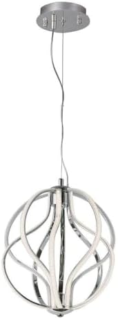 ET2 E21172-PC Aura Modern Acrylic Offset Waves Round LED Pendant Ceiling Lighting, 10-Light 32.5 Watts, 14" H x 12" W, Polished Chrome