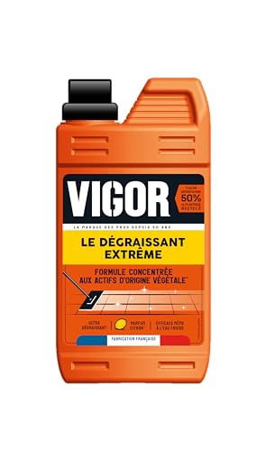 Vigor Le Dégraissant Extrême | Formule concentrée aux Actifs d'Origine Végétale | Nettoyant Dégraissant Sol | Parfum Citron | Flacon Recyclable | Fabrication Française |1L