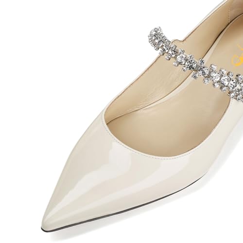 XYD Women's Pointed Toe Flats Rhinestone Strap Slip On Crystal Low Heel Patent Leather Dress Shoes4