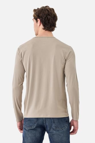 Image of SNITCH Men's T-Shirt | Regular Fit Henley Neck Full Sleeve Solid Pattern | Stretchable Rayon Cotton Spandex Blend Breathable Fabric for Casual & Everyday Wear