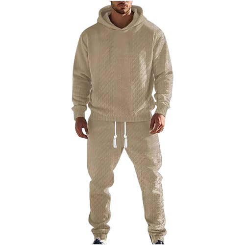 amropi Hombre Deportiva Conjunto de Chandal Jacquard Sudaderas con Capucha y Jogging Pantalones 2 Piezas Caqui, XL