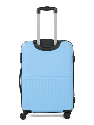 Image of Teakwood Meduim Size 8 Wheels Trolley Bag, Hard Cabin with Zipper Closure, Adjustable Push Button & Cross Side Strap, Number Lock System 360 Degree (Medium, Powder Blue)