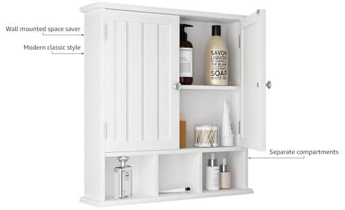 Choochoobathroomcabinetwallmounted2doorwith3openshelveswoodenmedicinecabinetswithadjustableshelfspacesaverstoragecabinetsoverthetoiletforbathroomlivingroomwhite  Urban Country Home Decor Choochoo bathroom cabinet wall mounted 2 door with 3 open shelves wooden medicine cabinets with adjustable shelf space saver storage cabinets over the toilet for bathroomliving room white  urban country home decor