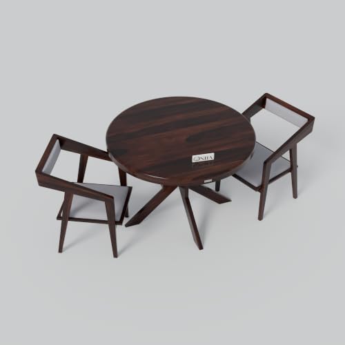 Image of ONIJA Solid Sheesham Wood 2 Seater Dining Table Set with Cushioned Chairs for Dining Room | Living Room | Home & Office | Hotels Restaurant & Cafe (2 Seater, Walnut Finish)
