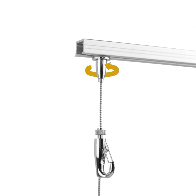 Image of Art Picture Hanging Ceiling Mounted Complete Picture Frame Hangers Gallery (Two 59inch Long Rails 4 Hooks and 4 Cables,White) Mounted on The Ceiling