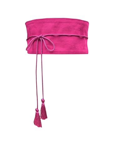 FANFAN Mexican Flat Waist Belt Sash Tassel Braided Waist Belt Fuchsia Cotton Belt for Women Mexican Belts For Ceremony E8