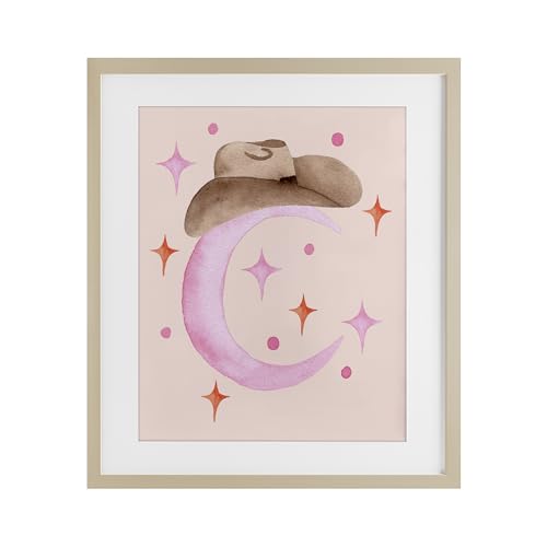 Affiche moon cowgirl hat encadrée sous verre avec finition bouleau élégante signée Nina Jacobs