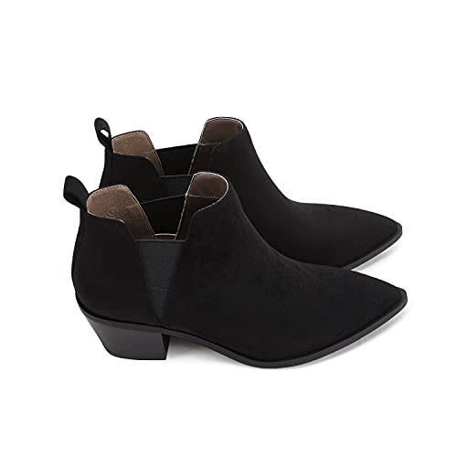 Trish Lucia Womens Ankle Boots Pointed Toe Stacked Chunky Heel Slip On Chelsea Short Booties #TOP6