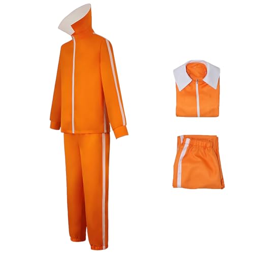 SGVFE Men Zipper Jacket Coat Pants Orange Tracksuit Jumpsuit Costume 2-Piece Sports Suit Anime Cosplay Halloween Outfits Set(3XL Orange)