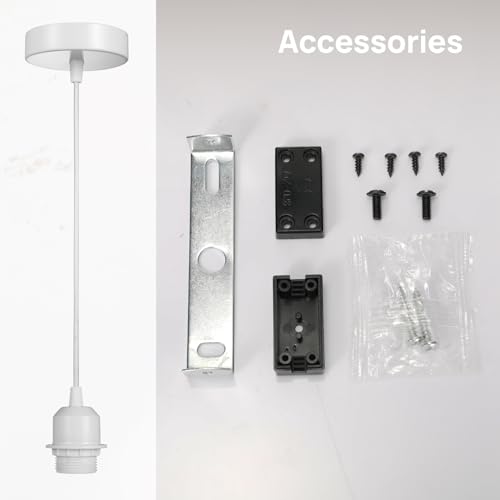 Linkind 2-Pack Metal E27 Pendant Light Fitting, Modern Industrial Lamp Holder with Lock Ring, 100cm Braided Flexible Cable, White