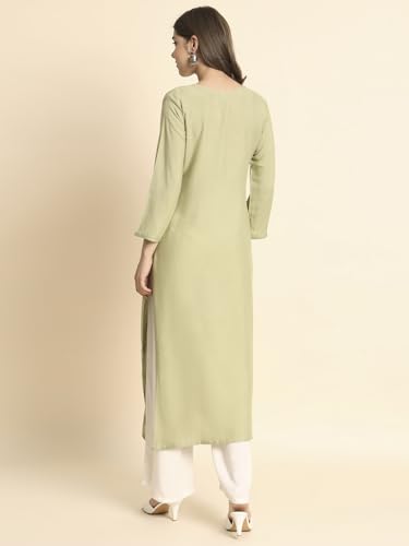 Image of VAIRAGEE Women's Embroidered Lukhnavi Chikankari Work Straight Rayon Ethnic Kurta | Casual Office Kurta for Women