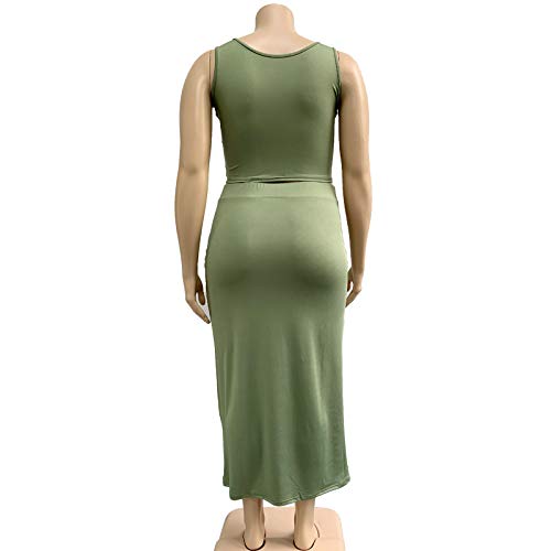Image of Plus Size Women 2 Piece Outfits Sets Sexy Tracksuit Midi Dress,Sleeveless Tank Top Bodycon Skirts Set Casual Summer