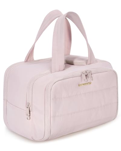 BAGSMART Travel Toiletry Bag, Puffy Toiletry Bag for Women, Wide-Open Toiletry Bags for Traveling, Large Travel Cosmetic Makeup Bag Organizer for Accessories,Toiletrie, d-Pink, Puffy