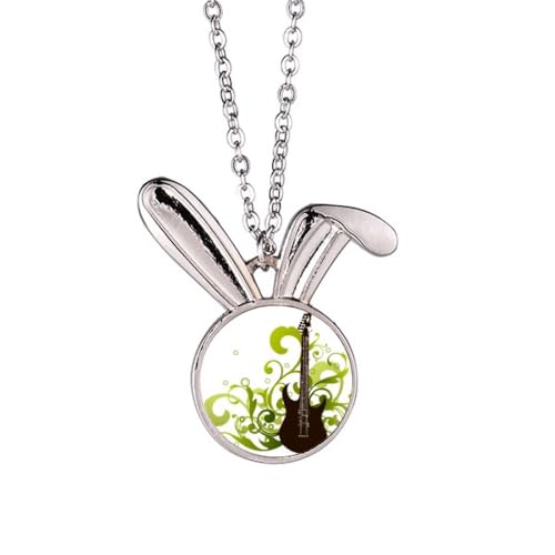 Collier lapin motif guitare vert : l'accessoire parfait pour vos festivals et concerts