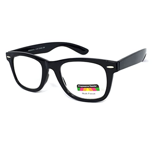 VeryHobby Retro Square Frame Multi 3 Focus Progressive Reading Glasses (Black, 3.00, multiplier_x)