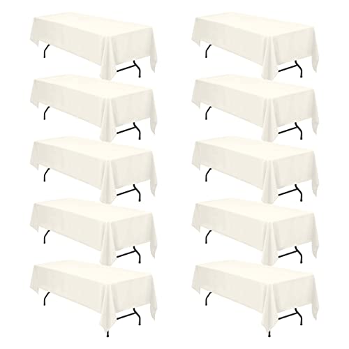 Image of BRILLMAX 10 Pack Ivory Tablecloths 60x126 Inch for 8ft Rectangle Tables | 150 GSM Polyester Fabric, 15 inch Standard Drop, Water, Stain & Wrinkle Resistant Cloth Cover for Wedding Reception Banquet Party