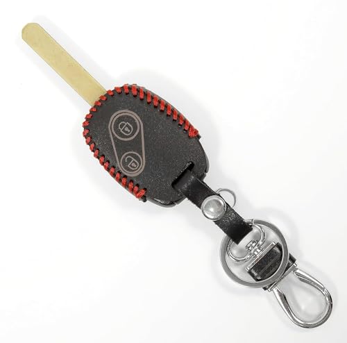 Image of Leather Smart Car Key Cover Case with Metal Hook Keychain for Honda Old Amaze, City I-Vtech, Brio, Jazz, Mobilio (Black)