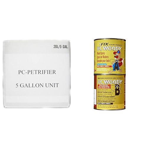 PC Products Wood Repair Bundle, PC-Petrifier Water-Based Wood Hardener, 5 Gallon, Milky White and PC-Woody Wood Repair Epoxy Paste, Two-Part 96 oz, Tan