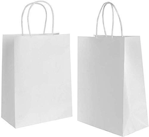 Gaoyong 20 pièces Sac en Papier 27 * 21 * 11CM,Sac Cadeau Blanc,Sac Kraft,Sachet Papier Kraft,Sacs en Papier avec Poignées,Pochette Cadeau(Épaissir 130gsm)