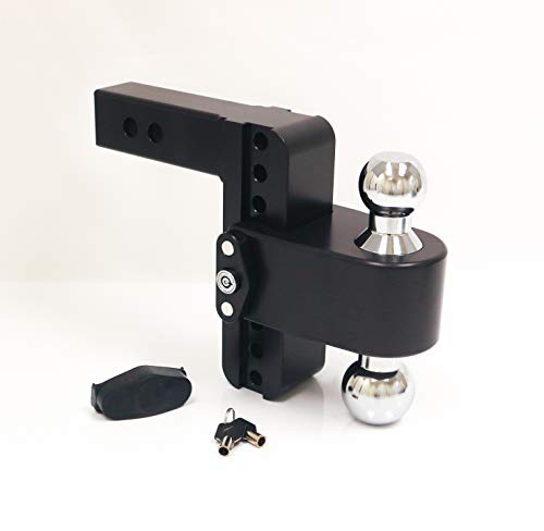 Weigh Safe CTB62CERBLA, 6" Drop 180 Hitch w/ 2" Shank/Shaft, Adjustable Aluminum Trailer Hitch & Ball Mount, Chrome Plated Combo Ball (2" & 2-5/16") & a Double-pin Key Lock CERAKOTE Black