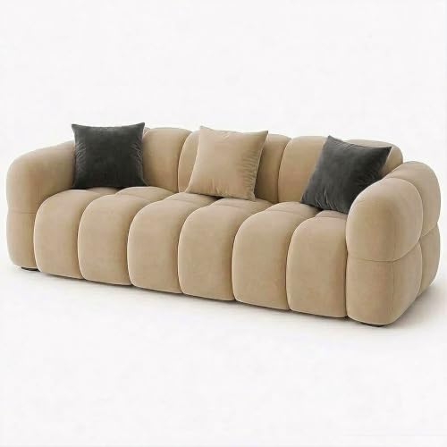 Image of FURNY Luxury Nimbus 3 Seater Bubble Cloud Sofa Set for Living Room | Boston Fabric Upholstered | Modern Cushioned Comfortable Couch for Home Office & Drawing Room | Sand Beige