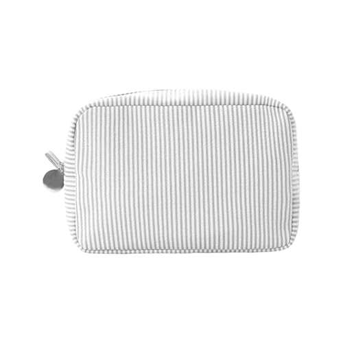 Bolsa de maquillaje portátil a rayas, bolsa de cosméticos de viaje, neceser de cosméticos, estuche de almacenamiento de maquillaje, bonito lavado a rayas, almacenamiento estético, Black, Mass Beauty