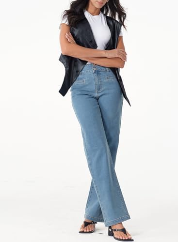 Sidefeel Women's Jeans High Waisted Straight Leg Stretchy Jeans Trendy Loose Wide Leg Zimbaplatinum Denim Pants with Pockets