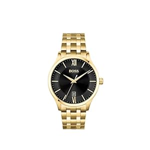 BOSS Men’s Elite Quartz Watch with Stainless Steel Strap, Gold, 20 (Model: 1513897)