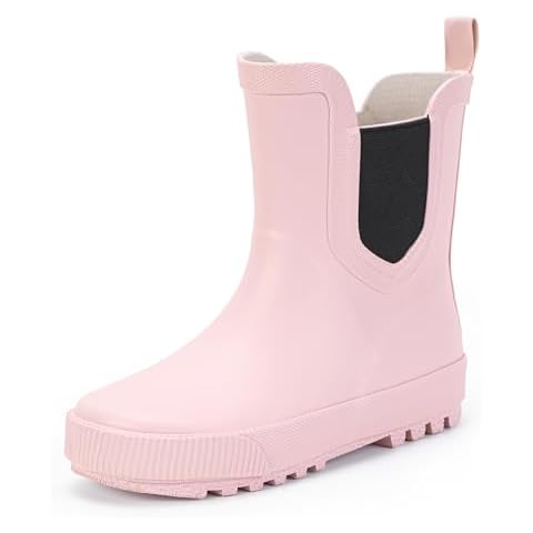 Hehainom Toddler Kids Rain Boots for Girls Boys Waterproof Rainboots Easy-on Light Weight Chelsea Rain Shoes(Pink 5 M US Big Kid) Cover