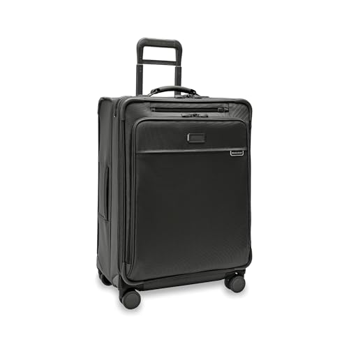 Image of Briggs & Riley 26 inch Medium Expandable Spinner - Checked Luggage for Travel, Suitcases with Wheels, Softside Rolling Bag for Men & Women, Self-Repairing Zipper - Baseline Collection, Black