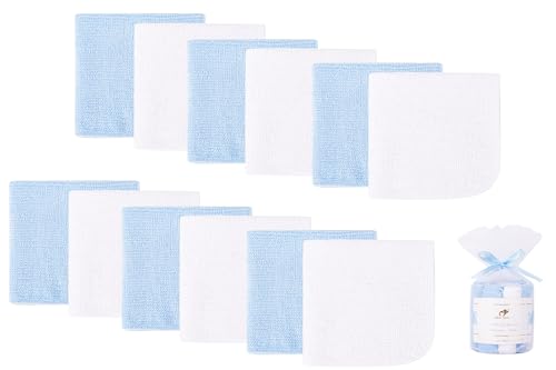 Image of BEBE FAVOUR 12 Pack Small Baby Washcloths 100% Cotton Thin Soft 7.8" x 7.8" Terry Cloth for Baby Face Bath Burp Travel Lightweight Multi-Purpose Newborn Must Haves
