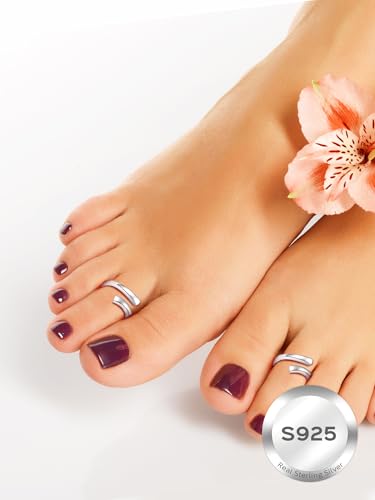ChicSilver Toe Rings for Women 925 Sterling Silver Toe Ring Hypoallergenic Adjustable Open Rings for Women Summer Jewelry (With Gift Box)2