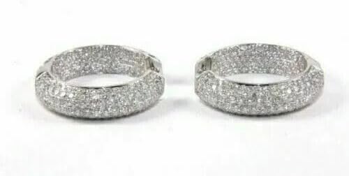 Lab-Created Diamond Huggie Hoop Earrings, 4.50 CT Round Pave, 14k White Gold Finish, Fine Jewelry