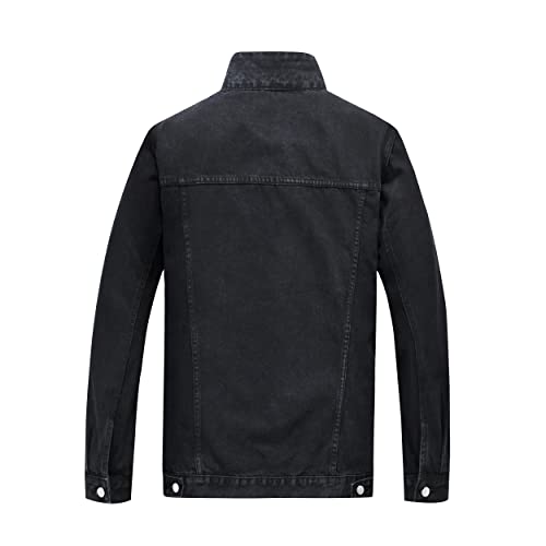 Image of PRIJOUHE Denim Jacket For Men Casual Loose Fit Jean Jackets Long Sleeve Button Down Trucker Coat Distressed Outerwear