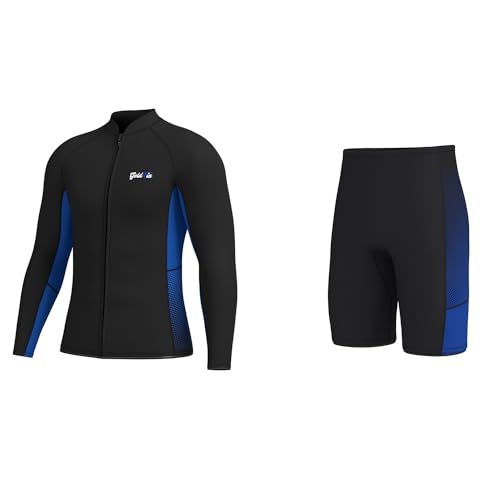 GoldFin Wetsuit para hombre, 2mm Short y Chaqueta de Neopreno, azul, talla S