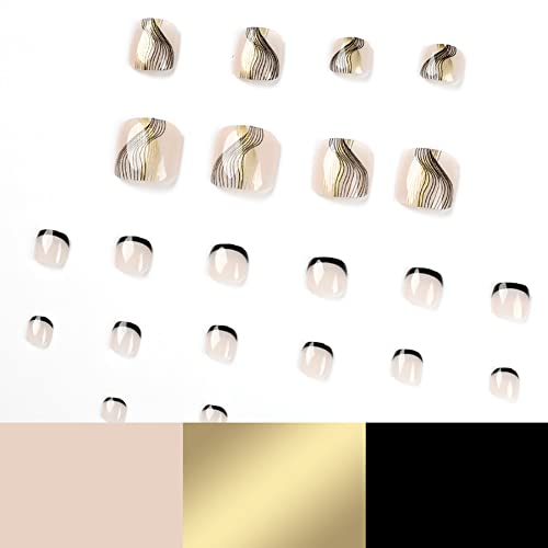 Clataly 24pcs Square Flowers Fake Toenails Glossy Glitter Press on Toe Nails Short Acrylic False Toes Nails Artificial Toenail for Women Girls (B) - Image 4