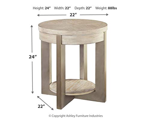Signature Design by Ashley Urlander Contemporary Round End Table with Base Shelf, Whitewash - Image 4