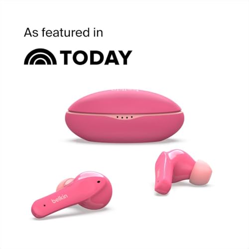Image of Belkin Soundform Nano - Bluetooth Earbuds for Kids with Built-in Microphone, 24H Battery Life, 85dB Safe Volume Limit - Kids Bluetooth Earbuds for iPhone, iPad, Galaxy & More - Pink