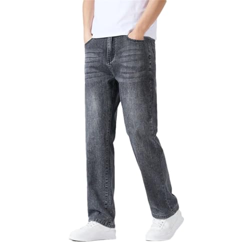 Hndudnff Men Thin Zipper Jeans Soft Breathable Straight Trousers Business Denim Pants with Pockets