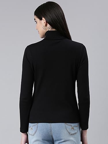 Image of TWIN BIRDS Women Cotton Turtle Neck Ribbed Tee | Full Sleeve Winter Top