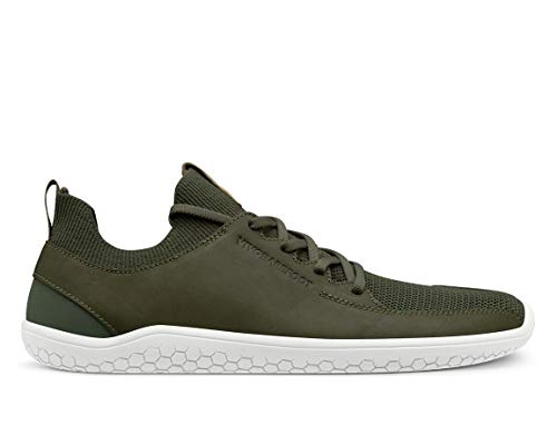 Vivobarefoot Primus Knit, Womens Leather Premium Lifestyle Shoe, with Barefoot Sole Green, DUSTY OLIVE LEATHER, 35