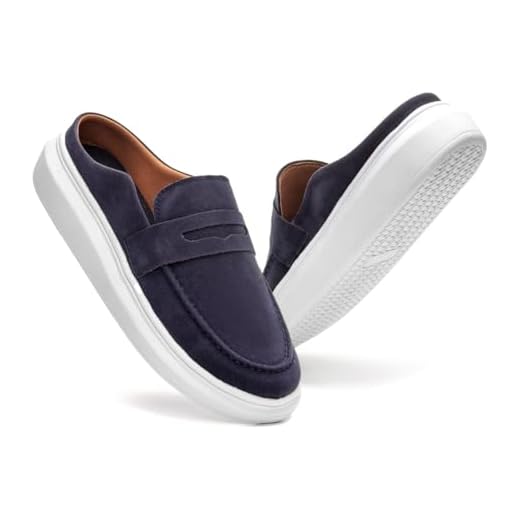 Mocassim Masculino Mule Drive Em Couro Camurça Legítimo Sola Emborrachada Costura Palmilha 3D Conforto Para Artrite Diabetes Dia a Dia Trabalho Casual Estilo Leve Moderno Tênis SlipOn Macio Respirável (Azul, BR, Adulto, Numérico, 44)