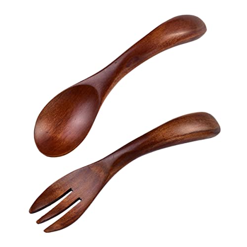 IWOWHERO Elegant Wooden Fork Spoon Set Boys and Girls-friendly Easy-clean Tableware for Home