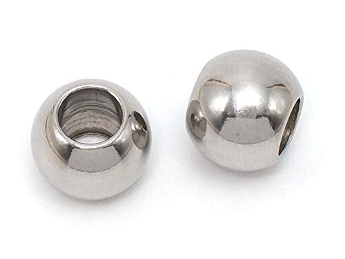 THREENEST 50 PCS Stainless Steel Spacer Beads Round Larger Hole Polished Metal European Beads Craft Finding for Bracelet Necklace Earring Jewelry Making [Hole 5mm x Dia. 10mm] 0105