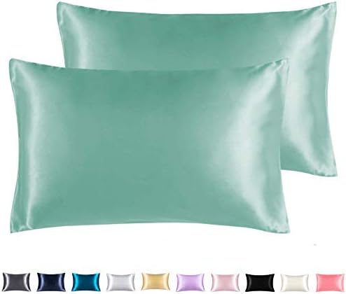 Adubor Satin Pillowcase 2 Pack Silky Pillow Cases for Hair and Skin, Anti-Wrinkle, Super Soft and Luxury Pillow Cases Covers with Envelope Closure (Green, 20''x26'')