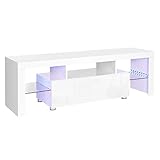 [page_title]-VASAGLE Fernsehtisch für Fernseher bis 60 Zoll, großer TV-Schrank, Fernsehschrank, TV-Regal mit LED-Beleuchtung, Lowboard, Wohnzimmer, 140 x 35 x 45 cm, modern, glänzend, weiß LTV14WT
